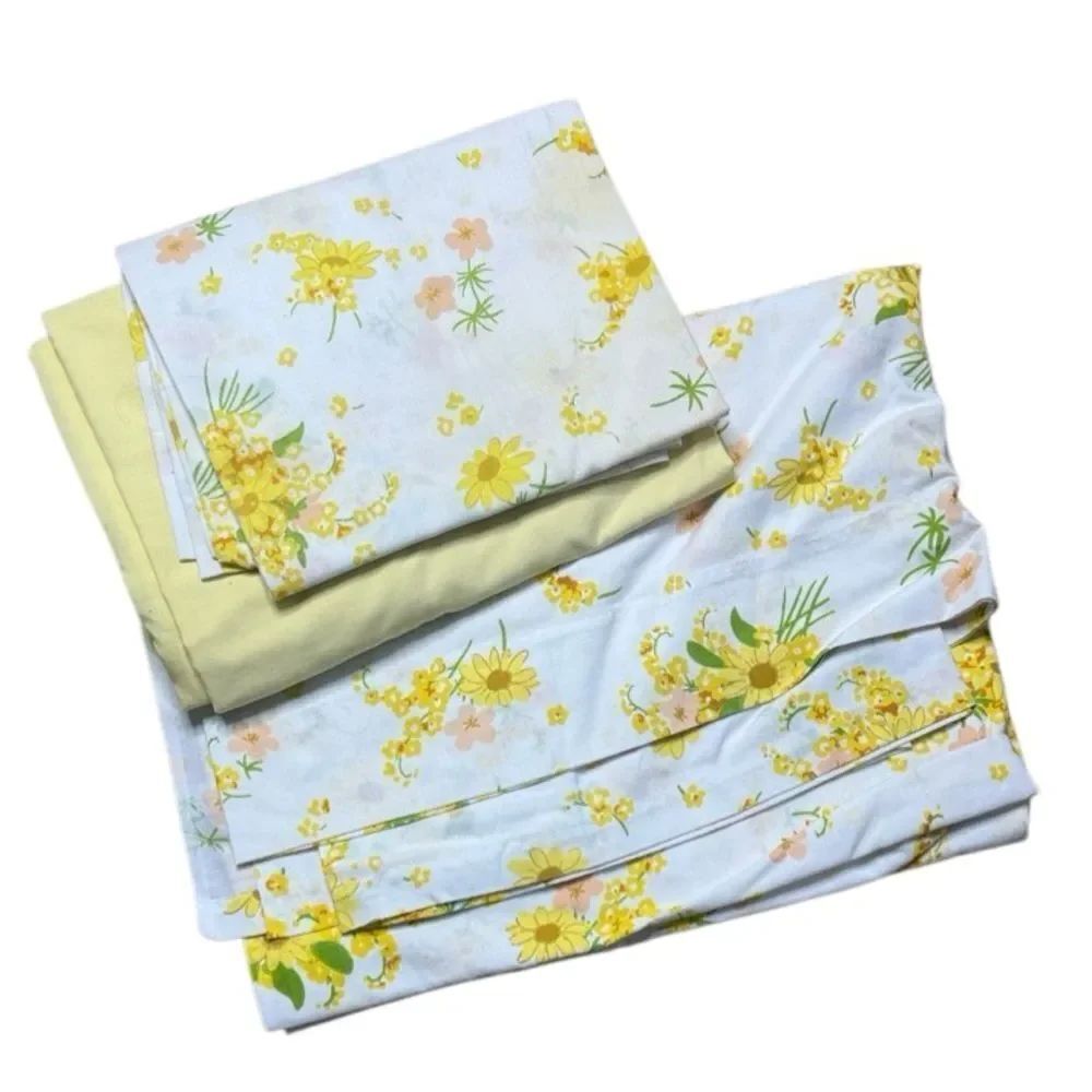MCM Vintage Morgan Jones Floral Twin Sheet Set yellow and white